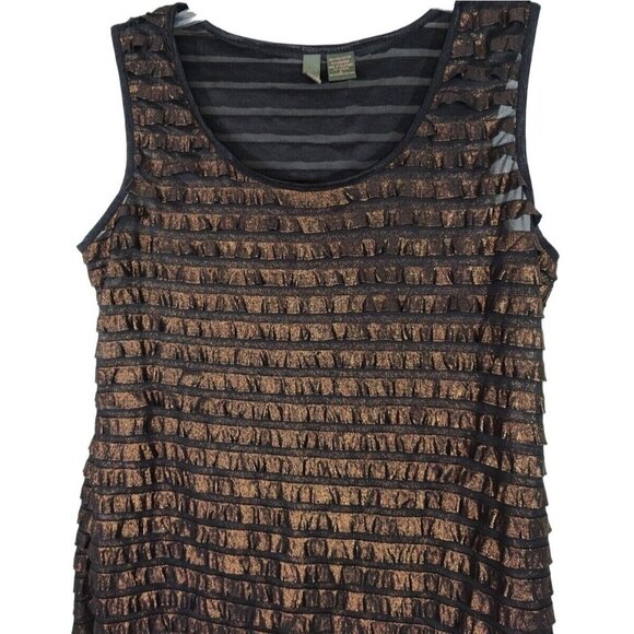 Serenade Layered Knit Tank Top Women Size L Metallic Brown Black Sleeveless - Picture 2 of 5